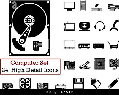 Set of 24 Computer Icons in Black Color. Stock Vector