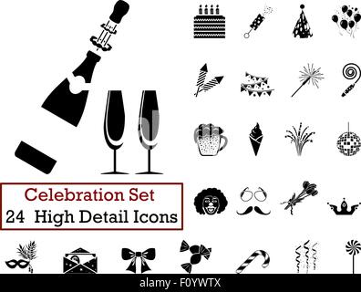 Set of 24 Celebration Icons in Black Color. Stock Vector