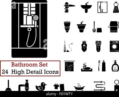 Set of 24 Bathroom Icons in Black Color. Stock Vector