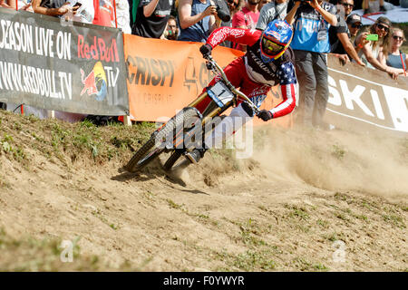 Val Di Sole, Italy - 22 August 2015: Specialized Racing Team rider GWIN Aaron, in action during the mens elite Downhill final Stock Photo