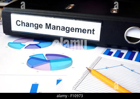 Graphs and file folder with label  Change Management. Business concept. Stock Photo