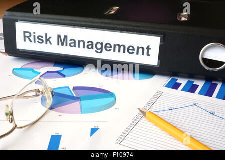 Graphs and file folder with label Risk Management. Business concept. Stock Photo