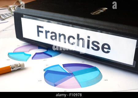 Graphs and file folder with label  franchise. Business concept. Stock Photo