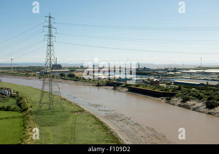 View over Docks and River Usk from The Transporter Bridge Newport South Wales Stock Photo