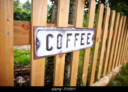 A sign on a fence at the Rectory Farm Cafe in Stanton St John, Oxfordshire Stock Photo