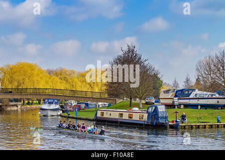 Boat Rowing Down The River Ouse Ely Cambridgeshire UK Stock Photo