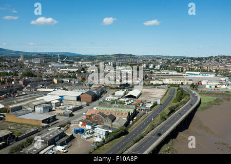 View over Town Centre from the top of the Transporter Bridge Newport South Wales Stock Photo
