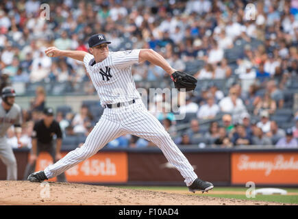 New York, USA. 23rd August, 2015. Yankees' BRANDEN PINDER in the 5th inning, NY Yankees vs. Cleveland Indians, Yankee Stadium, Sunday August 23, 2015. Credit:  Bryan Smith/ZUMA Wire/Alamy Live News Stock Photo