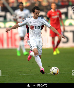 Hanover, Germany. 22nd Aug, 2015. Leverkusen's Robbie Kruse in action during the German Bundesliga soccer match between Hannover 96 and Bayer 04 Leverkusen at the HDI-Arena in Hanover, Germany, 22 August 2015. Credit:  dpa picture alliance/Alamy Live News Stock Photo