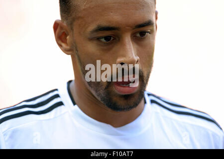 Hanover, Germany. 22nd Aug, 2015. Leverkusen's Karim Bellarabi reacts during the German Bundesliga soccer match between Hannover 96 and Bayer 04 Leverkusen at the HDI-Arena in Hanover, Germany, 22 August 2015. Credit:  dpa picture alliance/Alamy Live News Stock Photo