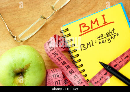 BMI body mass index formula   in a notepad. Stock Photo