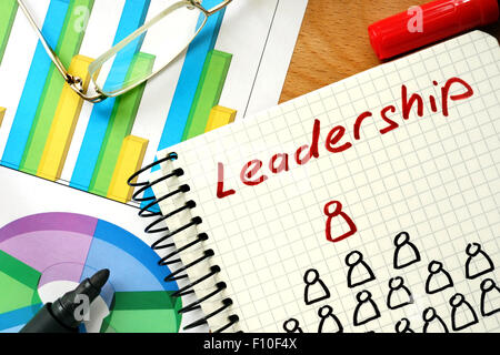 Note with word leadership  on a wooden background. Stock Photo