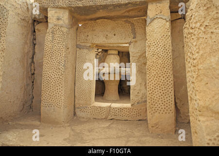 View through an ornately decorated doorway, Mnajdra Temples, near Qrendi, Malta. Stock Photo