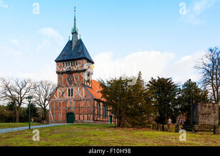 Historic half-timbered church at Tripkau, Lower Saxony Stock Photo