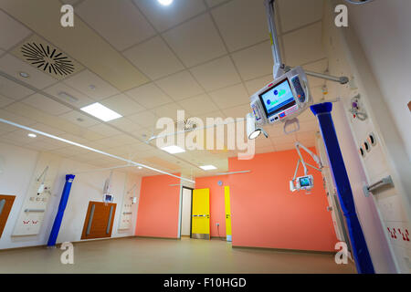 Personal television on bed stations in empty hospital ward Stock Photo