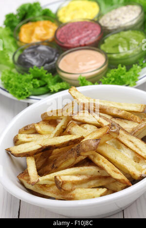 french fries with homemade assorted mayonnaise sauce Stock Photo