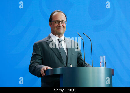 Berlin, Germany. 24th Aug, 2015. Angela Merkel, German Chancellor and François Hollande, French president give a joint Press Statements before meeting in Berlin, Germany on 24 August 2015: / Picture: François Hollande, French president Credit:  Reynaldo Chaib Paganelli/Alamy Live News Stock Photo
