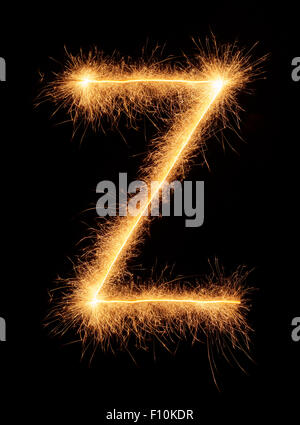 'Z' letter drawn with bengali sparkles isolated on black background Stock Photo