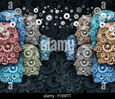 Social business and crowd media internet communication marketing web concept as a group of people made of gears and cogs in a gl Stock Photo