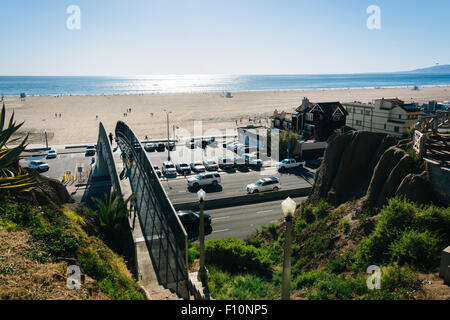 View of Pacific Coast Highway and the Pacific Ocean from Palisades Park, in Santa Monica, California. Stock Photo