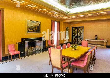 The art deco dining room in Eltham Palace, former home of Stephen and Virginia Courtauld, Eltham, London, England, UK Stock Photo