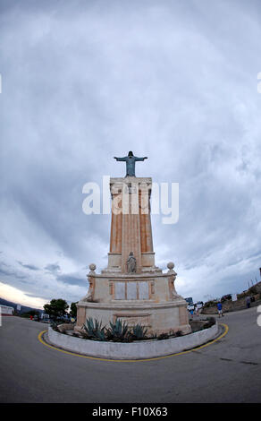 Statue of Jesus Christ at the top of Mount Toro, Menorca. Stock Photo