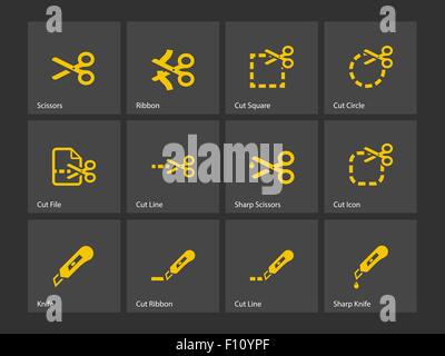 Scissors with cut lines icons. Stock Vector