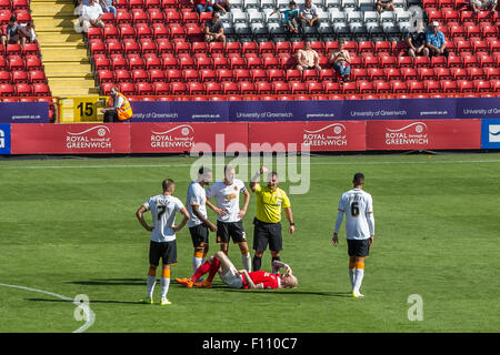 Simon Makienok injury during Charlton Athletic vs Hull City FC match. At Charlton Athletic football club 'The Valley' stadium. Stock Photo