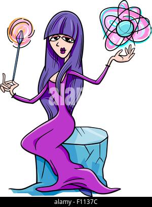 Cartoon Illustration of Beautiful Witch or Fairy Fantasy Character Casting a Spell Stock Vector