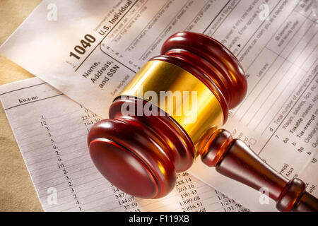 Annual budget, tax form and judge's gavel Stock Photo