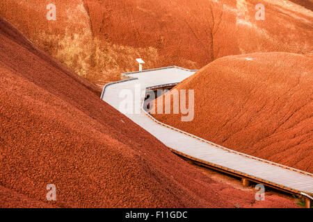 Wooden walkway in desert hills, Painted Hills, Oregon, United States Stock Photo