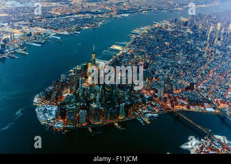 Aerial view of Manhattan cityscape and river, New York, United States Stock Photo