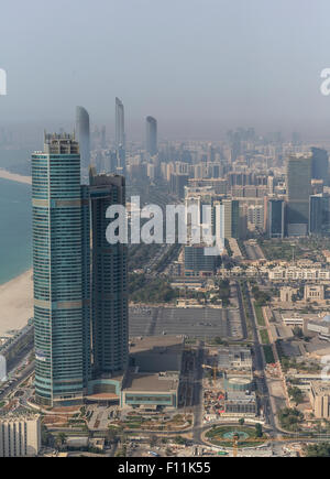 Aerial view of high rise buildings in Abu Dhabi cityscape, Abu Dhabi Emirate, United Arab Emirates Stock Photo