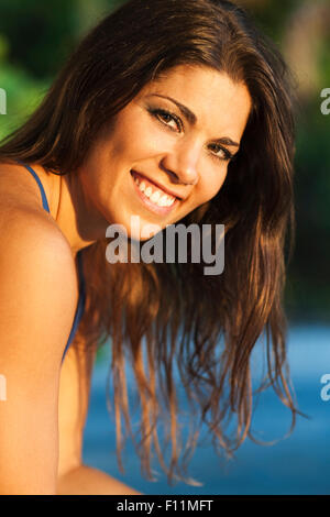 Close up of Caucasian woman smiling outdoors Stock Photo
