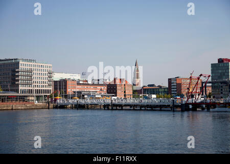 Cityscape with Kiel Fjord, Hörnbrücke and Town Hall Tower, Kiel, Schleswig-Holstein, Germany, Europe Stock Photo