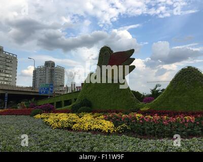 Beijing, China. 25th Aug, 2015. Photo taken on Aug. 25, 2015 shows a dove-shaped flowerbed in Beijing, Capital of China. © Li Xin/Xinhua/Alamy Live News Stock Photo