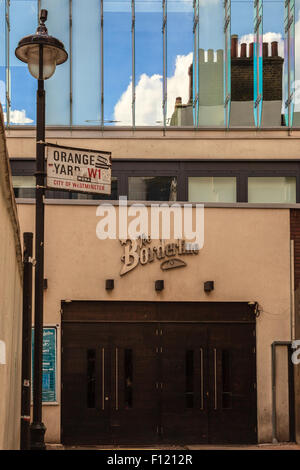 Daytime view of 'Borderline' club entrance on Orange Yard, London W1 Stock Photo