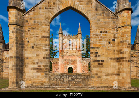 Ruins of the Church at Port Arthur Historic Convict Site. Stock Photo