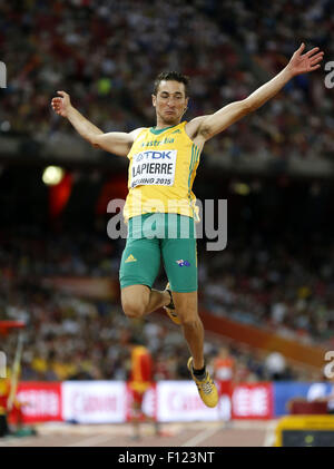 Beijing, China. 25th Aug, 2015. Australia's Fabrice Lapierre competes during the men's long jump final at the 2015 IAAF World Championships at the 'Bird's Nest' National Stadium in Beijing, capital of China, Aug. 25, 2015. Credit:  Wang Lili/Xinhua/Alamy Live News Stock Photo