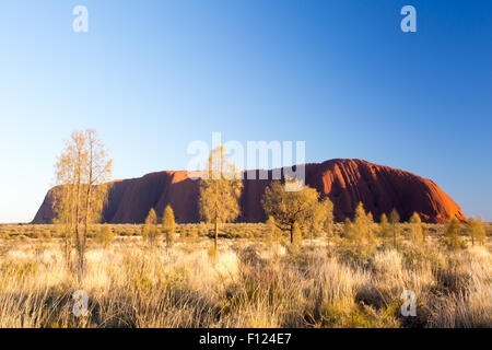 Majestic Uluru at sunrise on a clear winter's morning in the Northern Territory, Australia Stock Photo