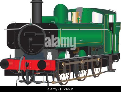 A detailed illustration of a Vintage Green six wheeler Steam Shunting Railway Locomotive with brass fittings isolated on white Stock Vector