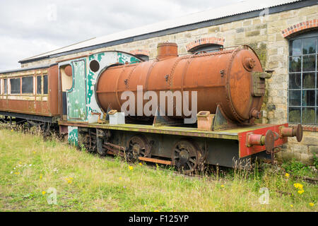 Rusty Steam train in the scrap yard at Tanfield Railway, the oldest railway in the world. Stock Photo