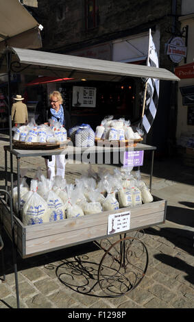 Display of local salt outside shop in Rue Saint Michel, Guerande, Loire Atlantique, France, Europe Stock Photo