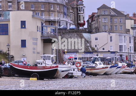 Crab boats on Cromer beach, Norfolk, England. Stock Photo