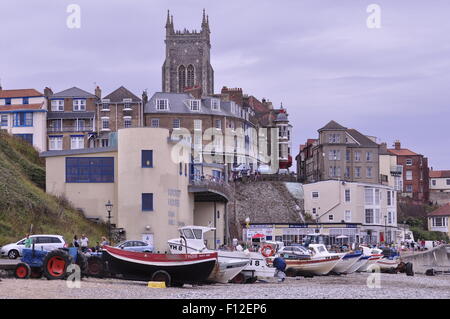 Crab boats on Cromer beach, Norfolk, England. Stock Photo