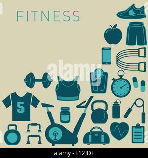 Sports Background with Fitness Icons for Print or Web Stock Vector