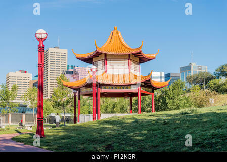 Pagoda, Chinese Garden, Louise McKinney Riverfront Park, Edmonton, Alberta, Canada Stock Photo