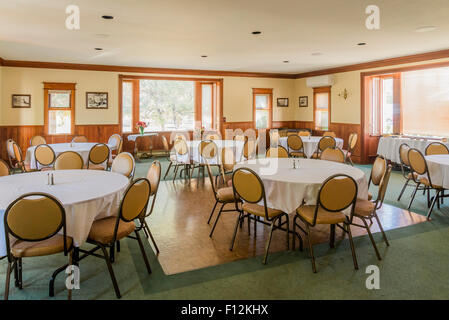 Banquet room,  Quilchena Hotel, Quilchena, near Merritt, British Columbia, Canada Stock Photo