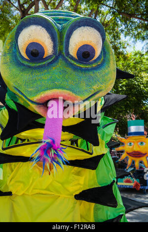 colorful alien float, Summer Solstice Parade, Science Fiction Theme, Santa Barbara, California Stock Photo