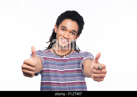 Portrait of a happy afro american man showing thumbs up isolated on a white background Stock Photo